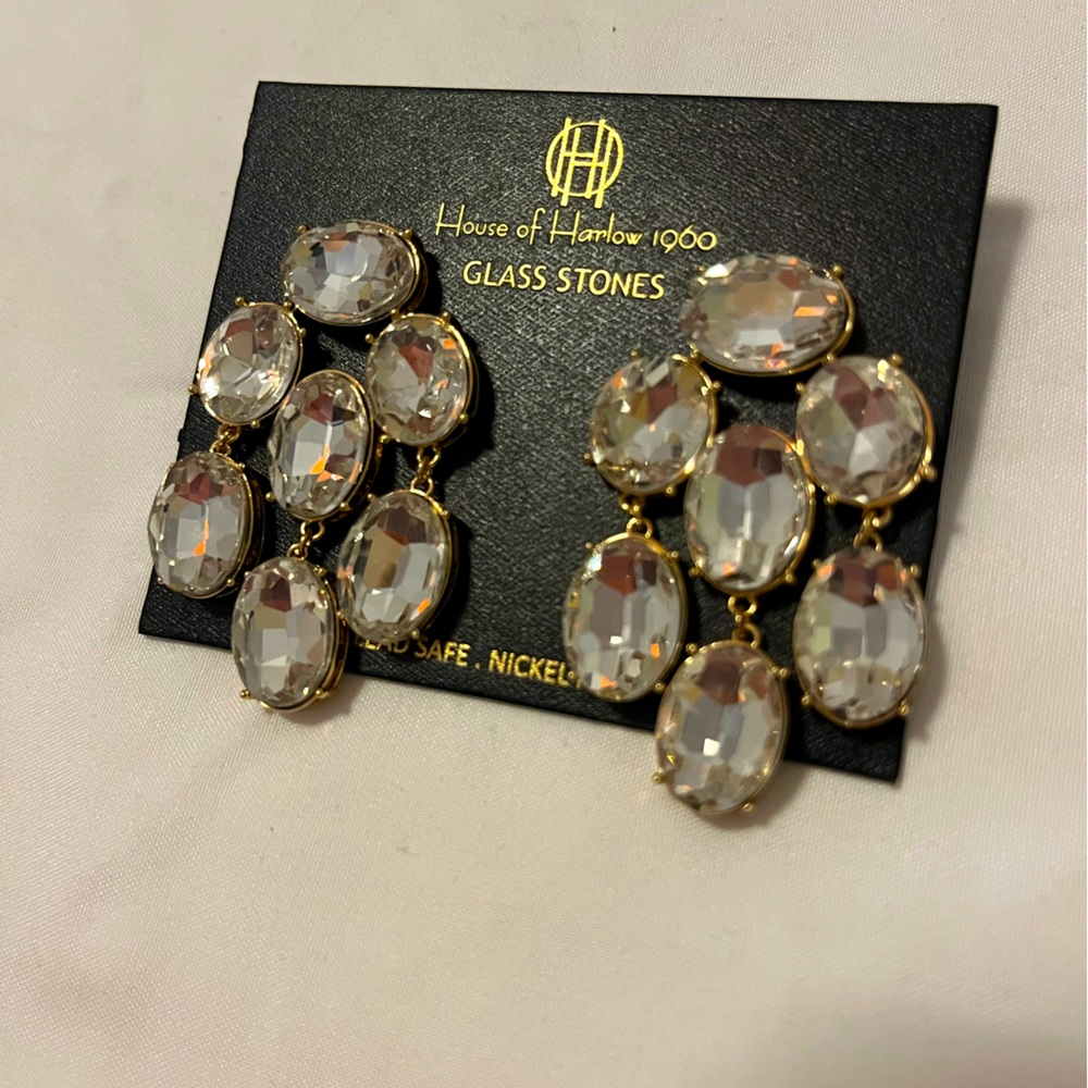 House of Harlow 1960 silver glass stone drop earrings